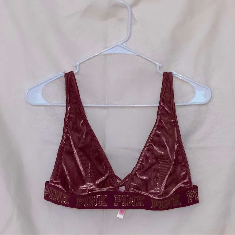 VS Pink Ribbed Velvet Plunge Bralette